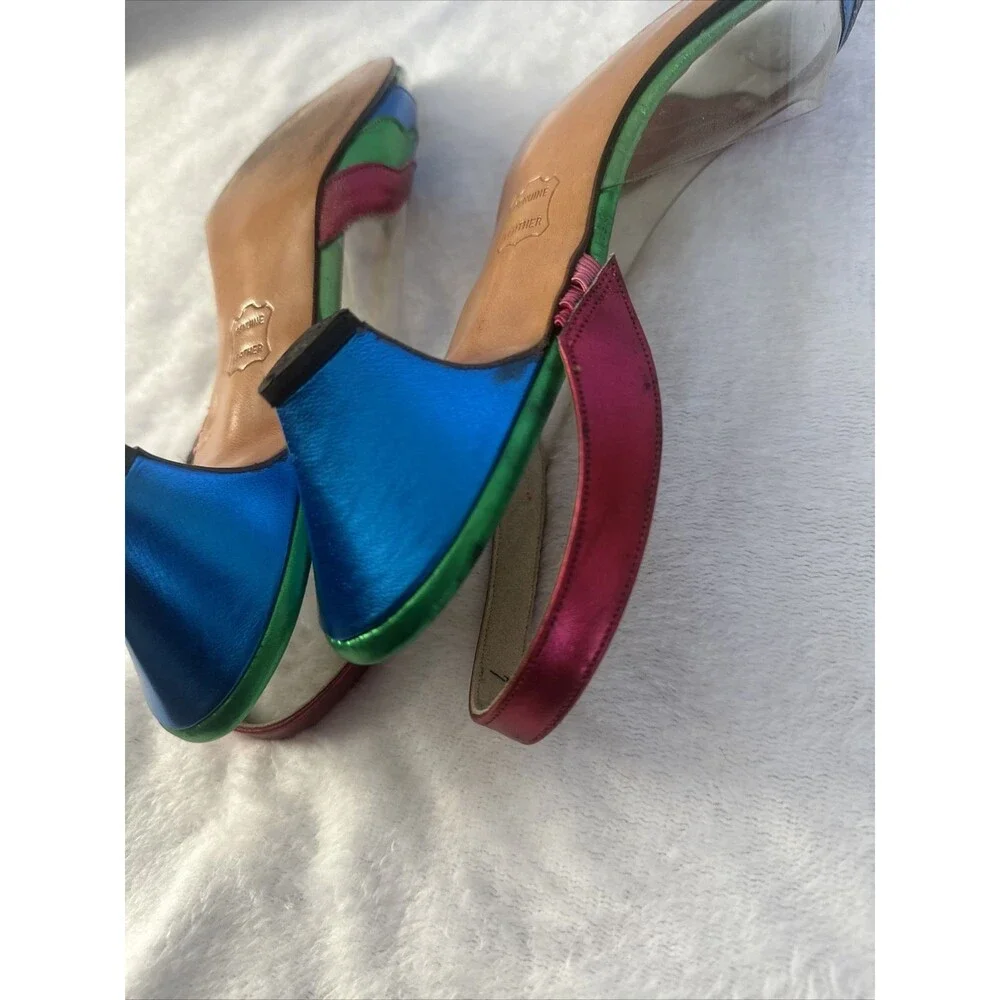 VINTAGE Amano Shoreline Royal Blue Stardust Open Toed Pump Dress Shoes 7 SS